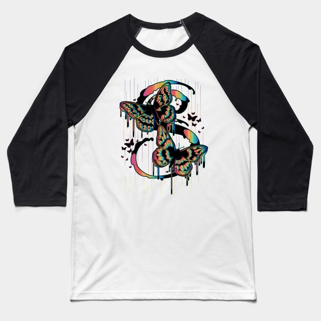 Butterfly Rain Baseball T-Shirt by adamzworld